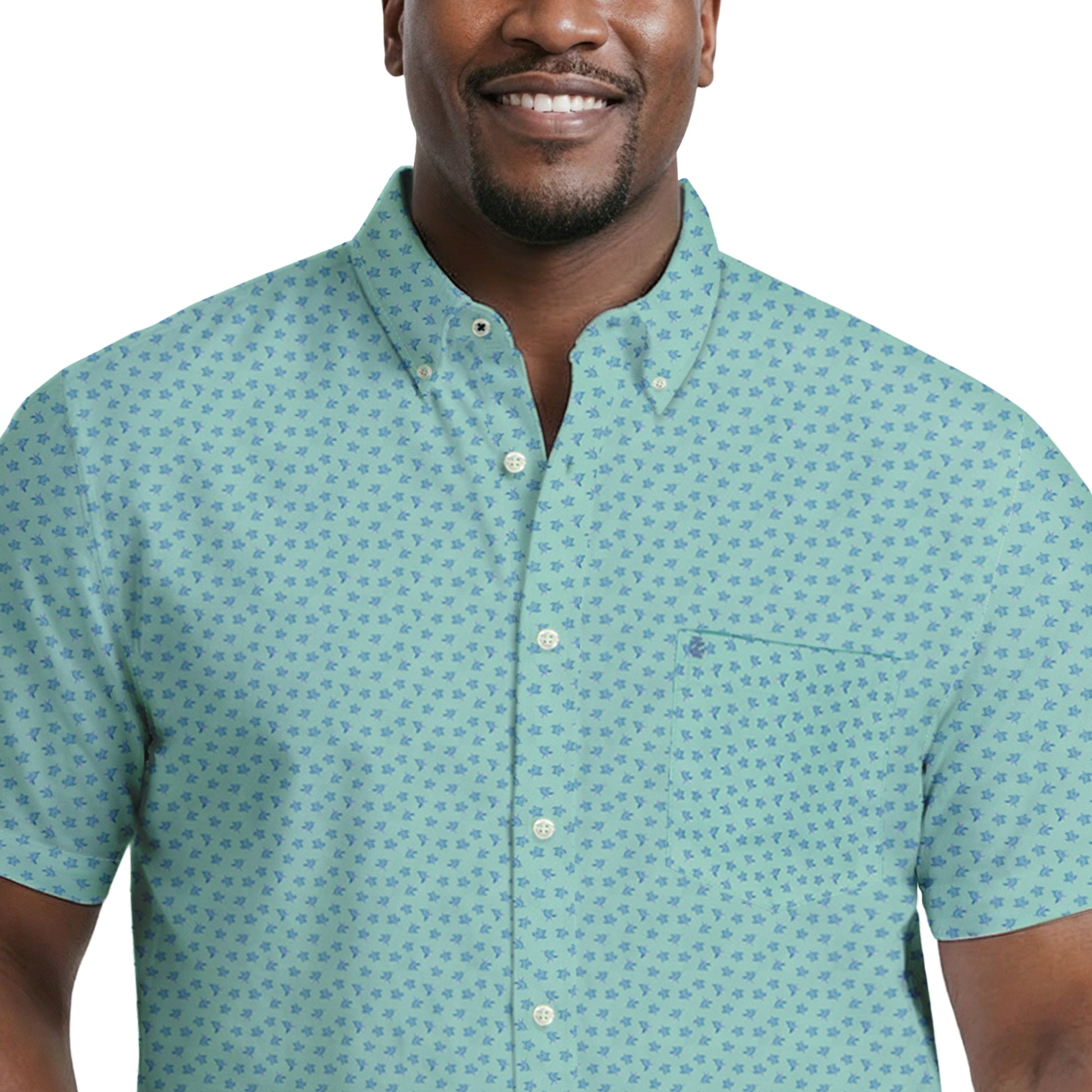 Izod BIG & TALL BREEZE S/S PRINTED BUTTON-DOWN SHIRT - CABBAGE