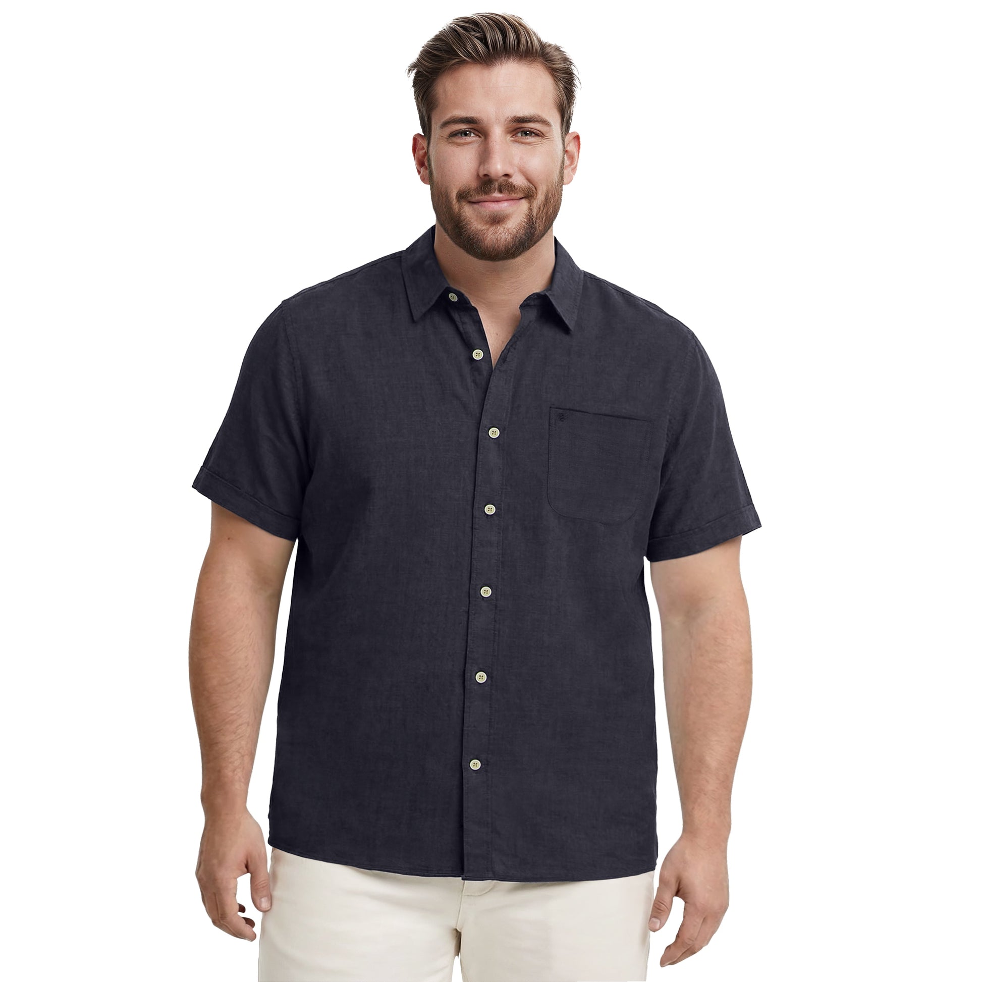 Izod BIG & TALL LUXURY S/S BUTTON-DOWN SHIRT - BLACK