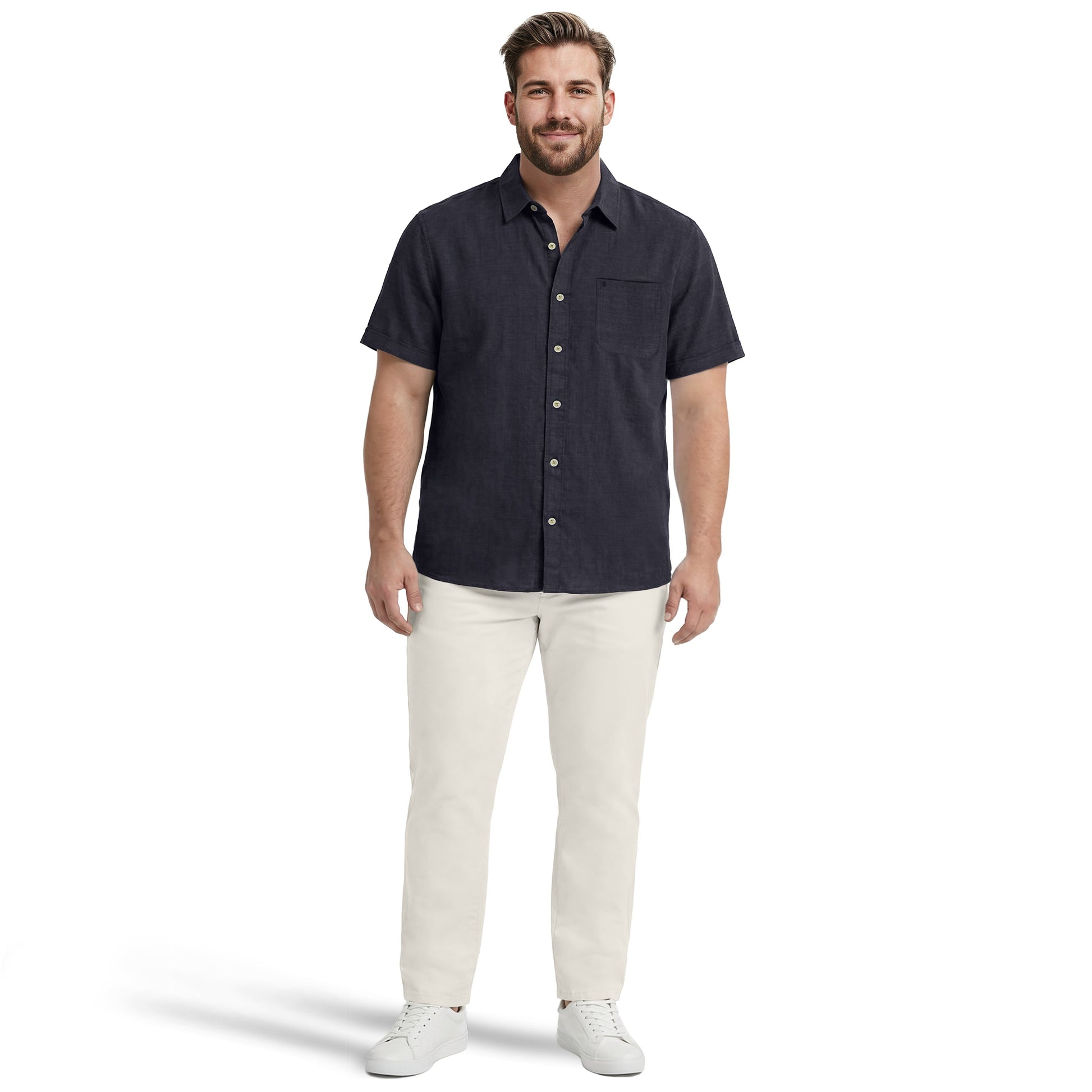 Izod BIG & TALL LUXURY S/S BUTTON-DOWN SHIRT - BLACK