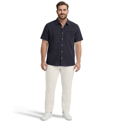 Izod BIG & TALL LUXURY S/S BUTTON-DOWN SHIRT - BLACK