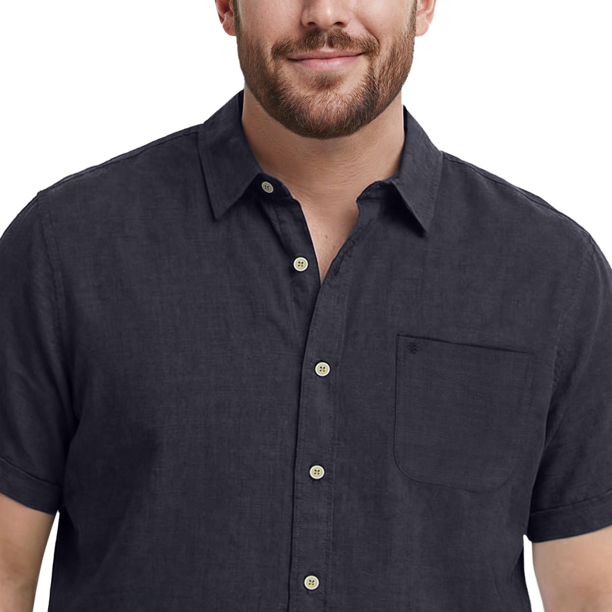 Izod BIG & TALL LUXURY S/S BUTTON-DOWN SHIRT - BLACK