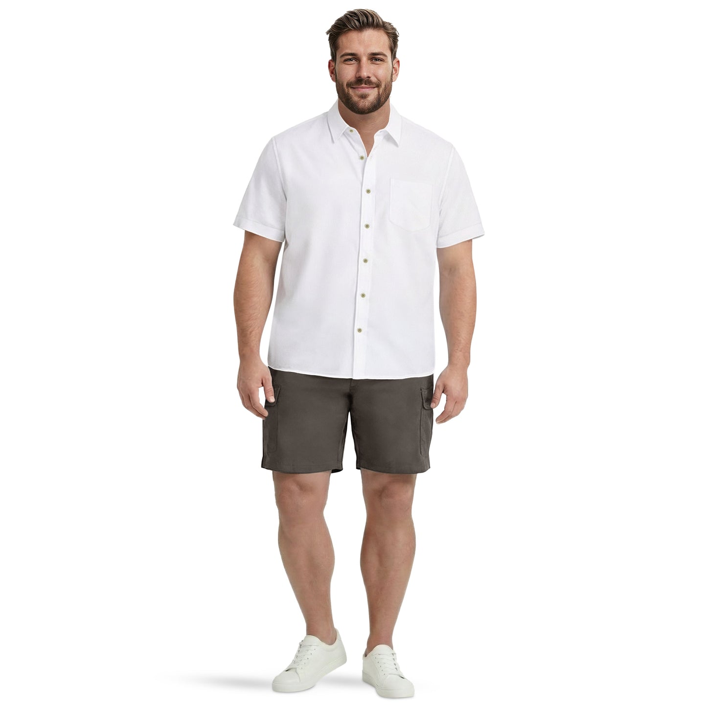 Izod BIG & TALL LUXURY S/S BUTTON-DOWN SHIRT - BRIGHT WHITE
