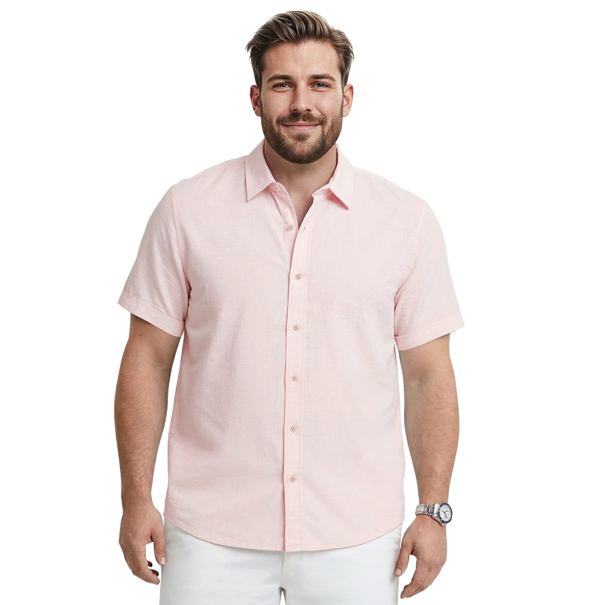 Izod BIG & TALL LUXURY S/S BUTTON-DOWN SHIRT - CROCKERY