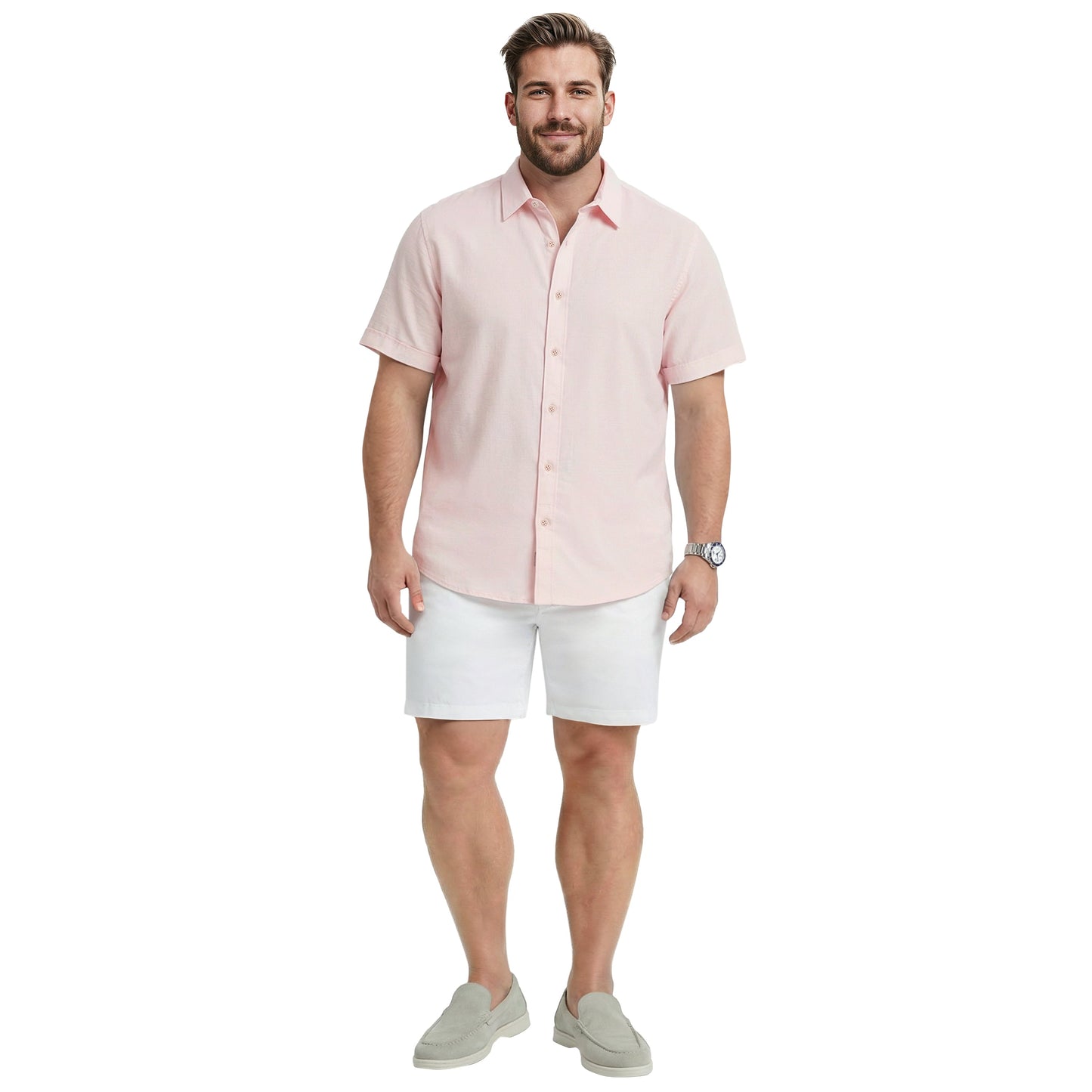Izod BIG & TALL LUXURY S/S BUTTON-DOWN SHIRT - CROCKERY