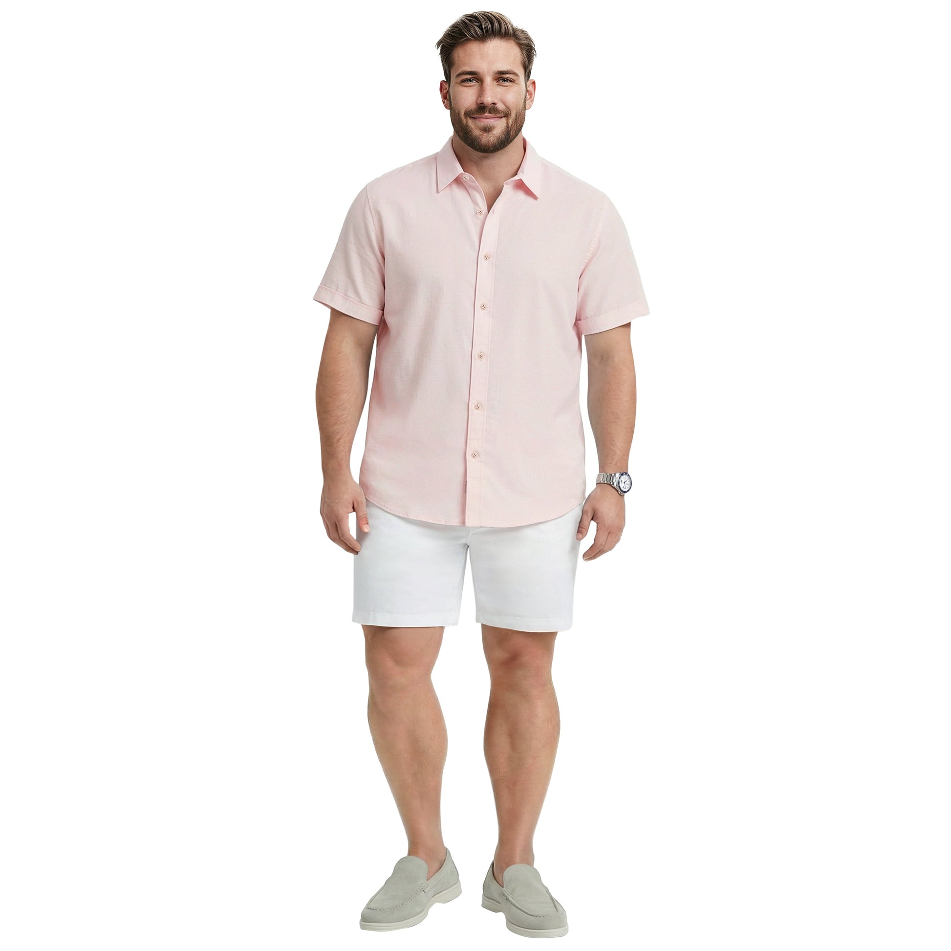 Izod BIG & TALL LUXURY S/S BUTTON-DOWN SHIRT - CROCKERY