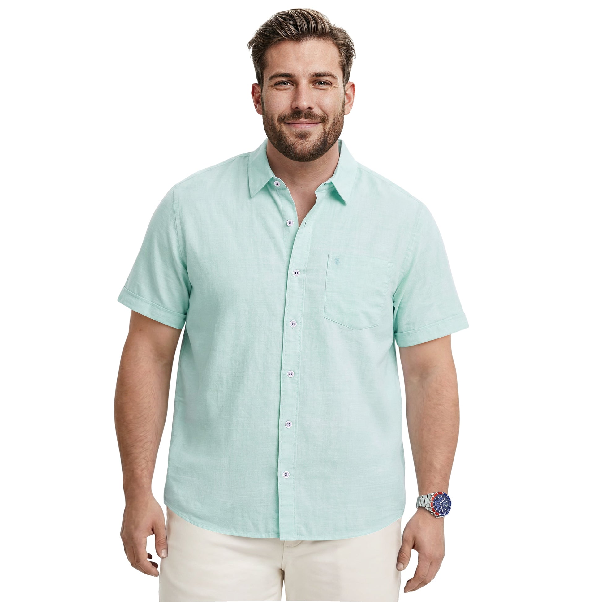Izod BIG & TALL LUXURY S/S BUTTON-DOWN SHIRT - WASABI