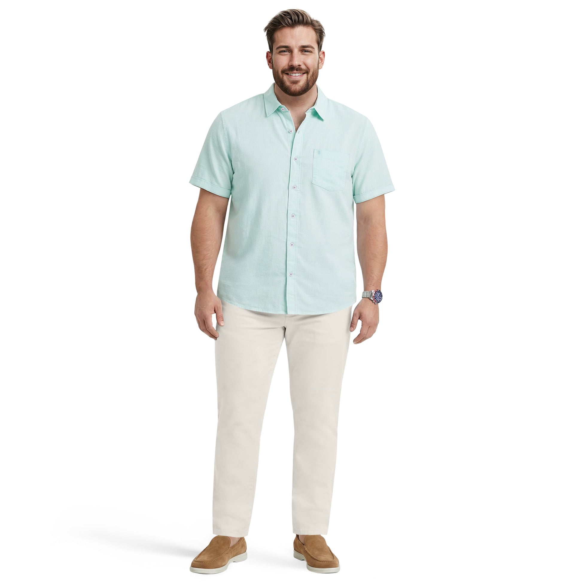 Izod BIG & TALL LUXURY S/S BUTTON-DOWN SHIRT - WASABI