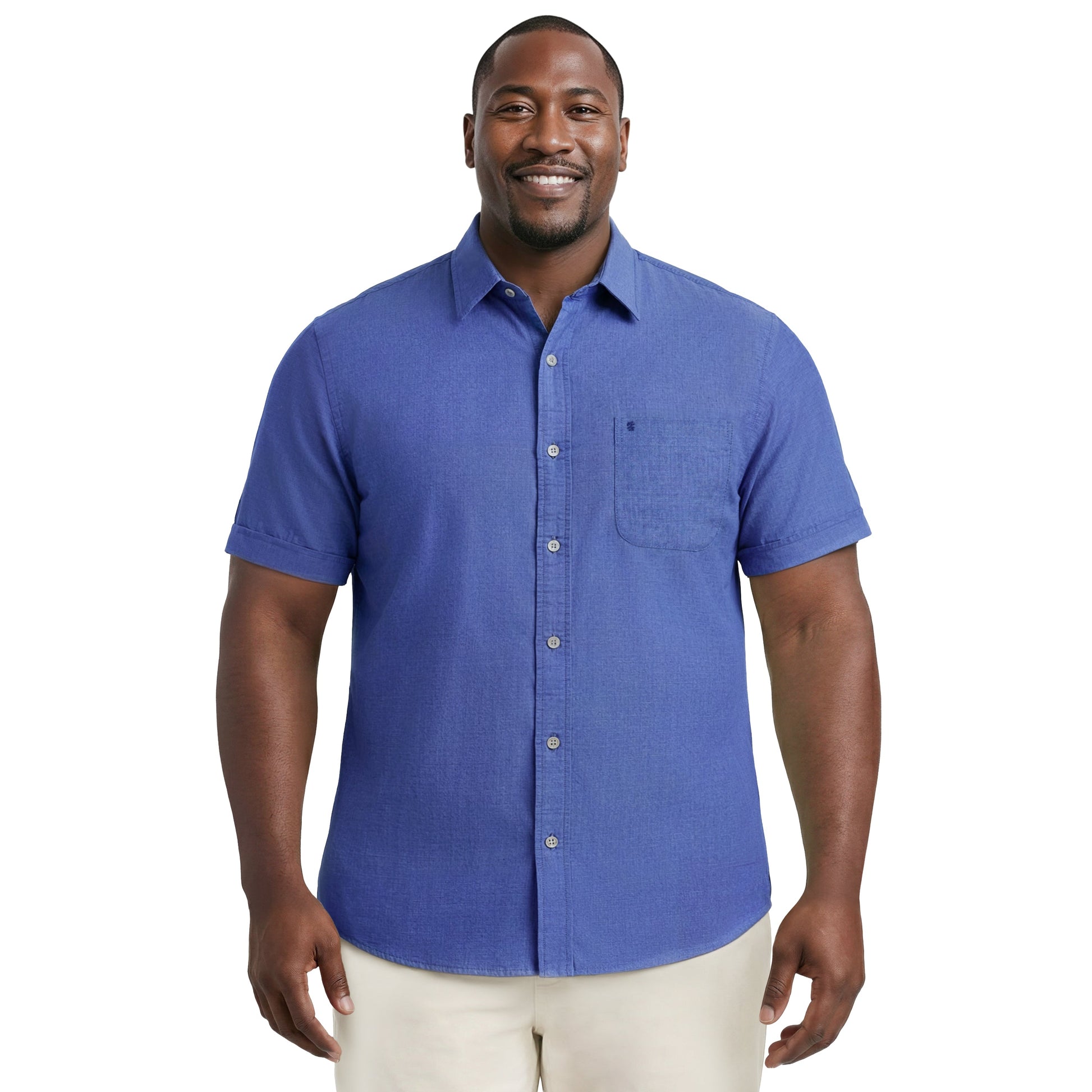 Izod BIG & TALL LUXURY S/S BUTTON-DOWN SHIRT - MEDIEVAL BLUE