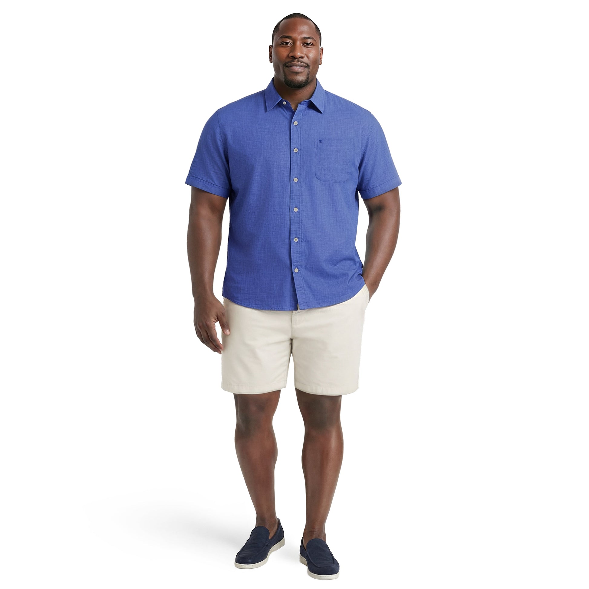 Izod BIG & TALL LUXURY S/S BUTTON-DOWN SHIRT - MEDIEVAL BLUE
