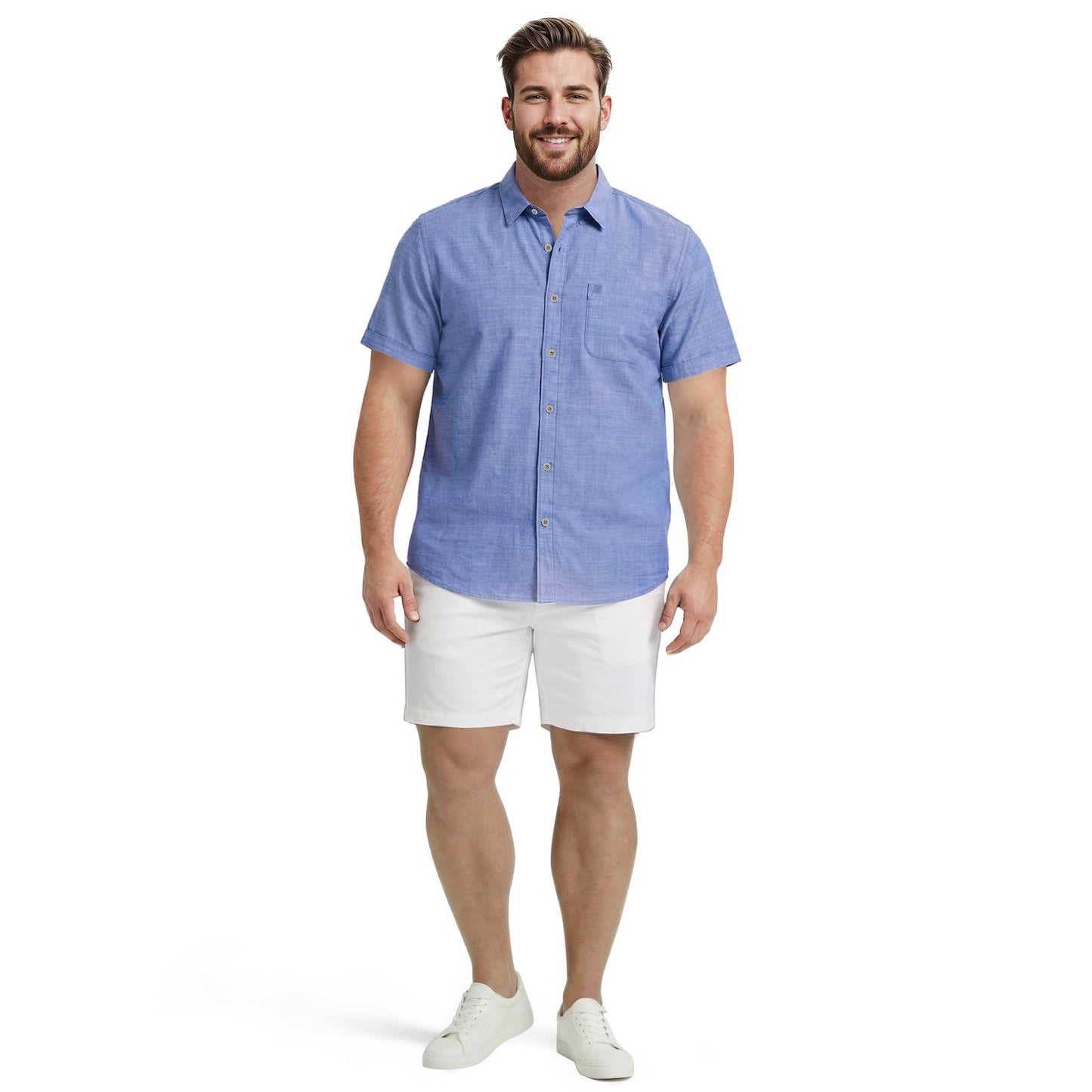 Izod BIG & TALL LUXURY S/S BUTTON-DOWN SHIRT - REGATTA