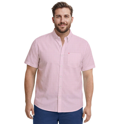 Izod BIG & TALL BREEZE S/S PRINTED BUTTON-DOWN SHIRT - PINK LEMONADE