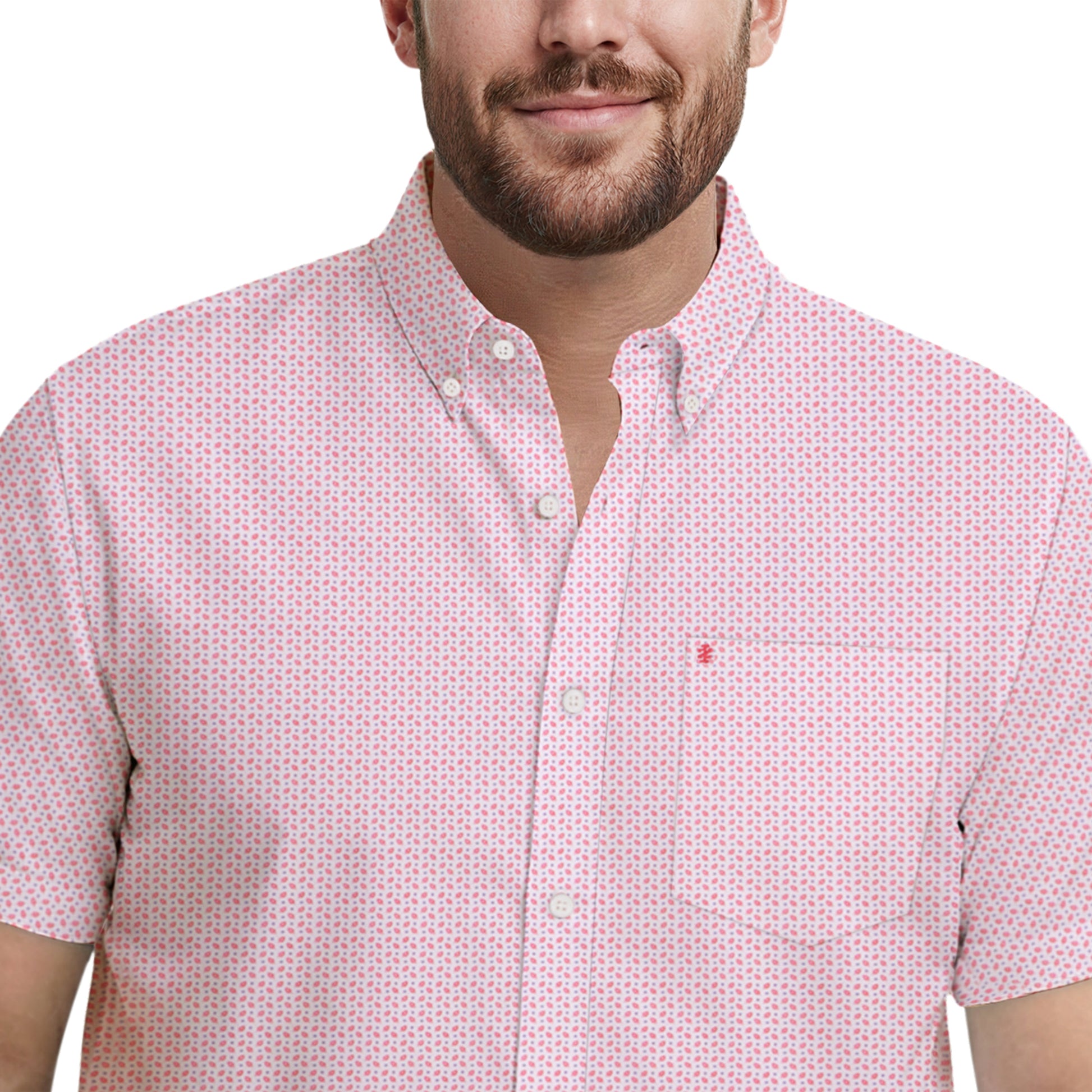 Izod BIG & TALL BREEZE S/S PRINTED BUTTON-DOWN SHIRT - PINK LEMONADE