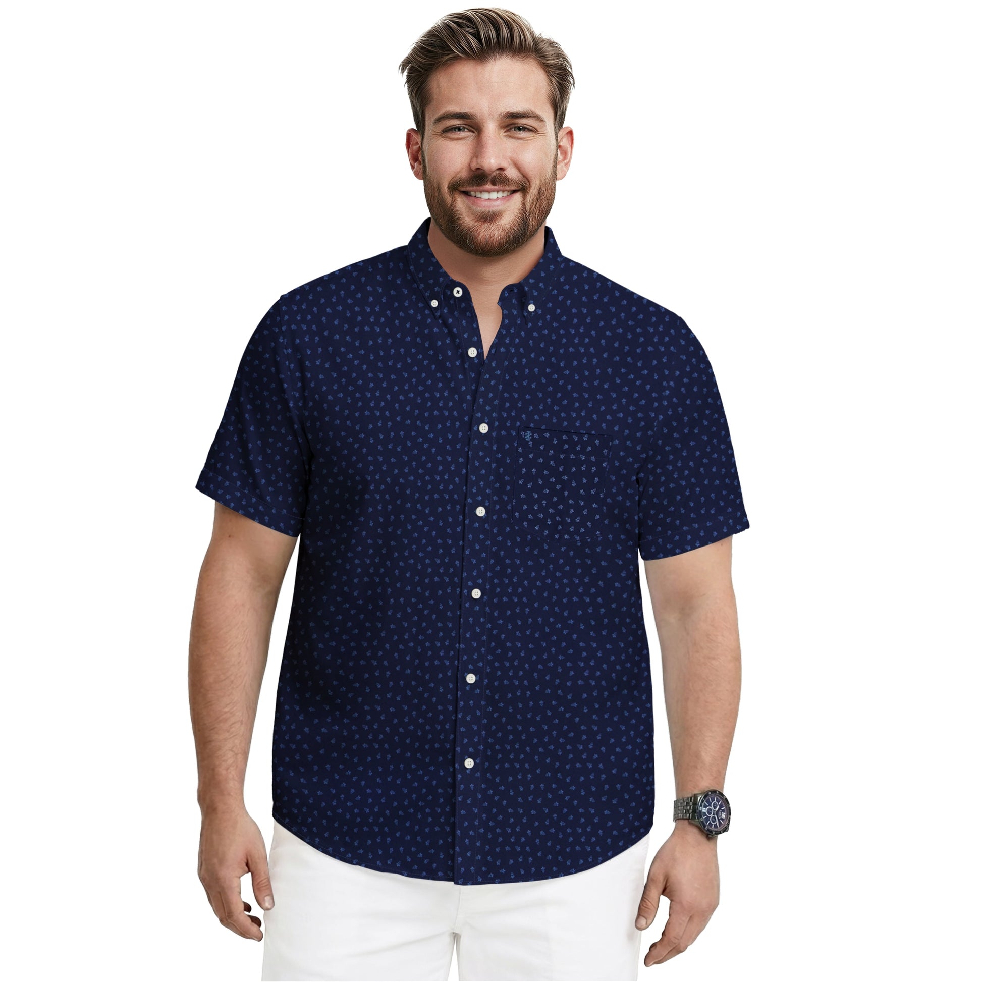 Izod BIG & TALL BREEZE S/S PRINTED BUTTON-DOWN SHIRT - LICHEN BLUE
