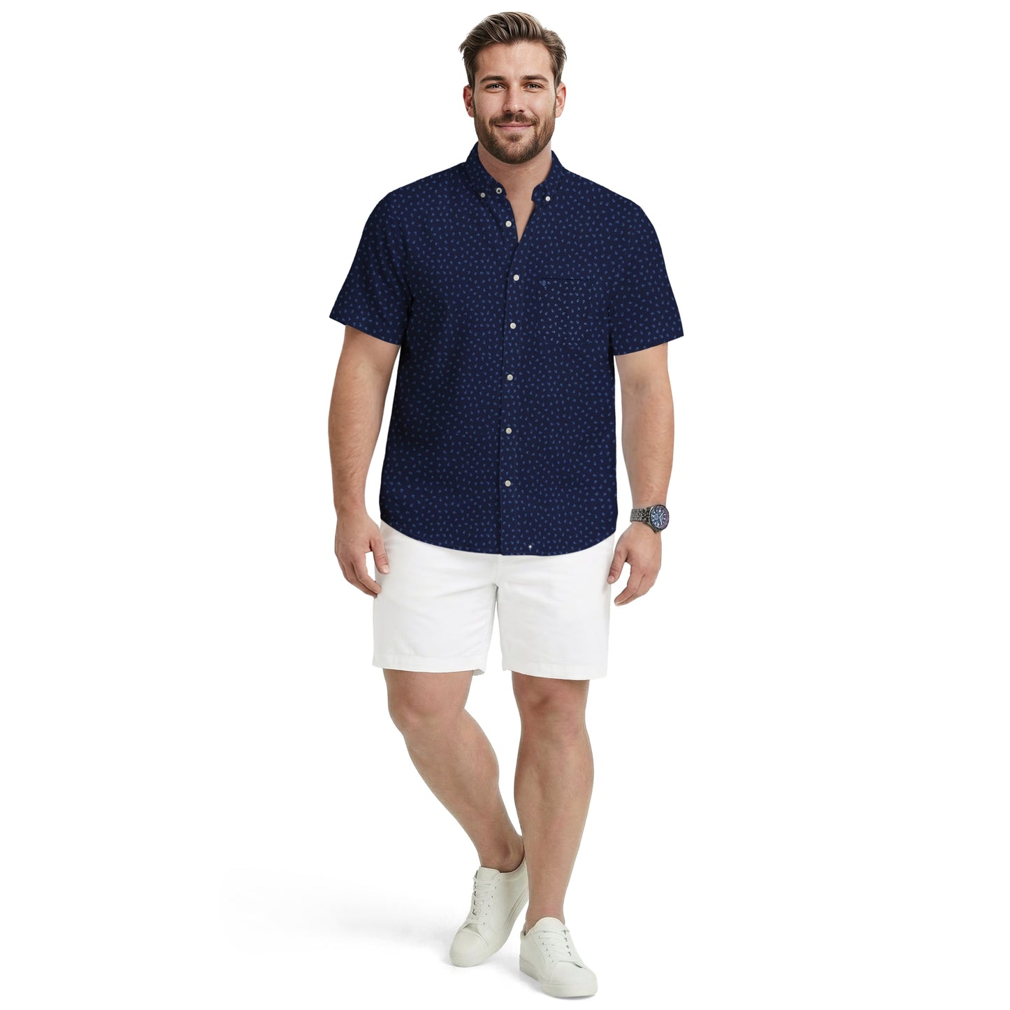 Izod BIG & TALL BREEZE S/S PRINTED BUTTON-DOWN SHIRT - LICHEN BLUE