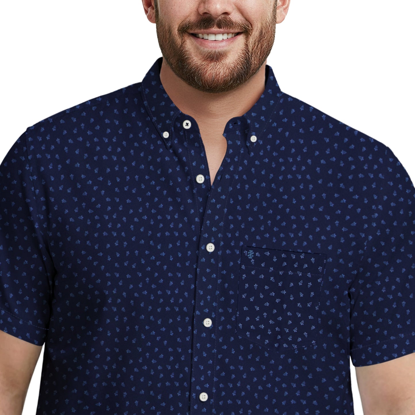 Izod BIG & TALL BREEZE S/S PRINTED BUTTON-DOWN SHIRT - LICHEN BLUE