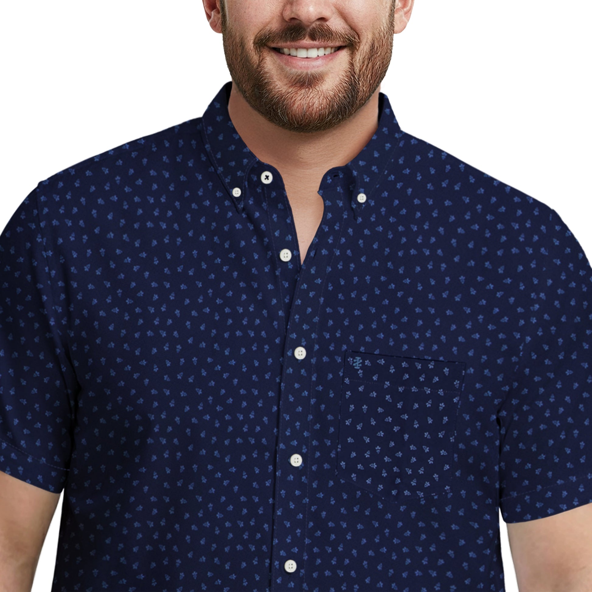 Izod BIG & TALL BREEZE S/S PRINTED BUTTON-DOWN SHIRT - LICHEN BLUE
