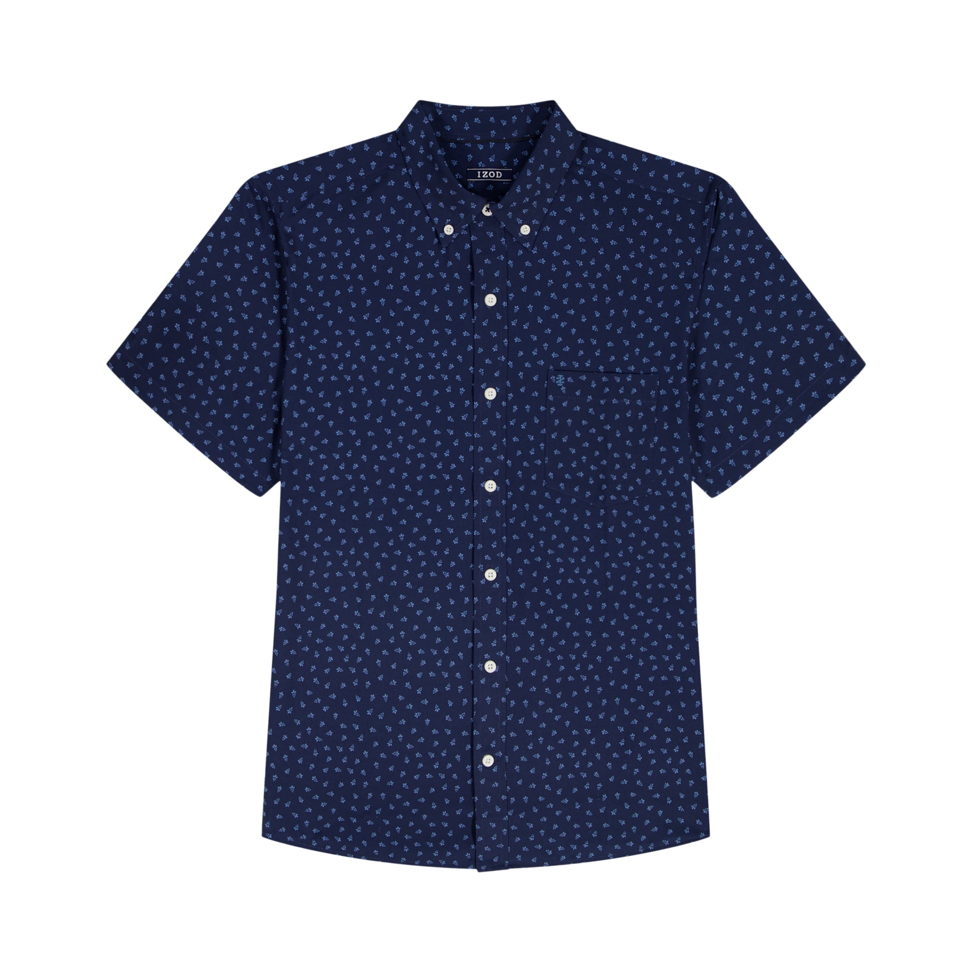 Izod BIG & TALL BREEZE S/S PRINTED BUTTON-DOWN SHIRT - LICHEN BLUE