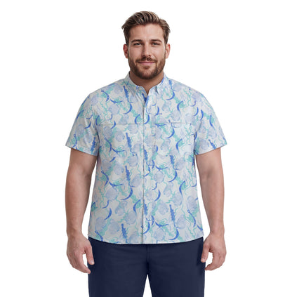 Izod BIG & TALL SUNSHIELD PERFORMANCE S/S PRINTED BUTTON-DOWN SHIRT - BRIGH