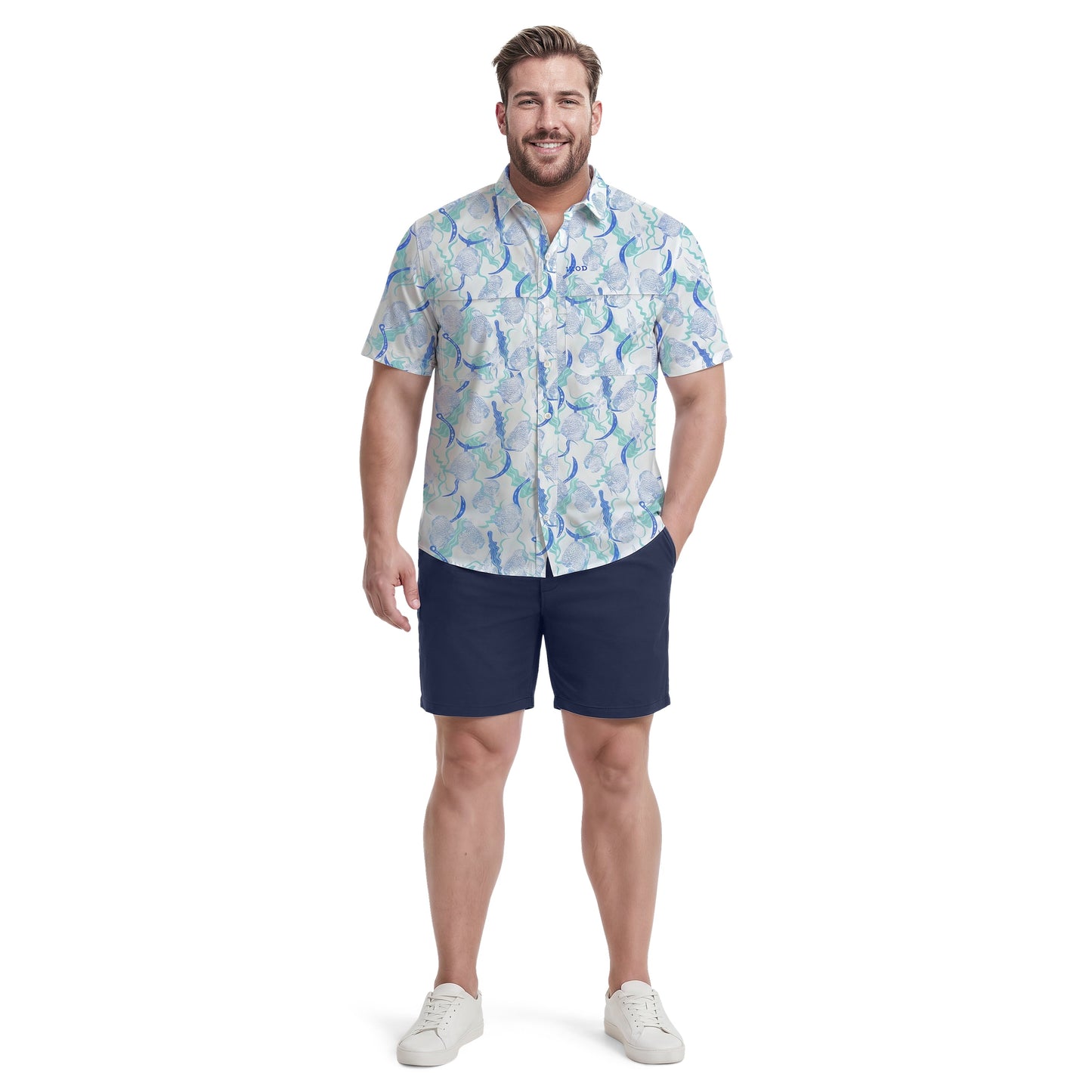Izod BIG & TALL SUNSHIELD PERFORMANCE S/S PRINTED BUTTON-DOWN SHIRT - BRIGH