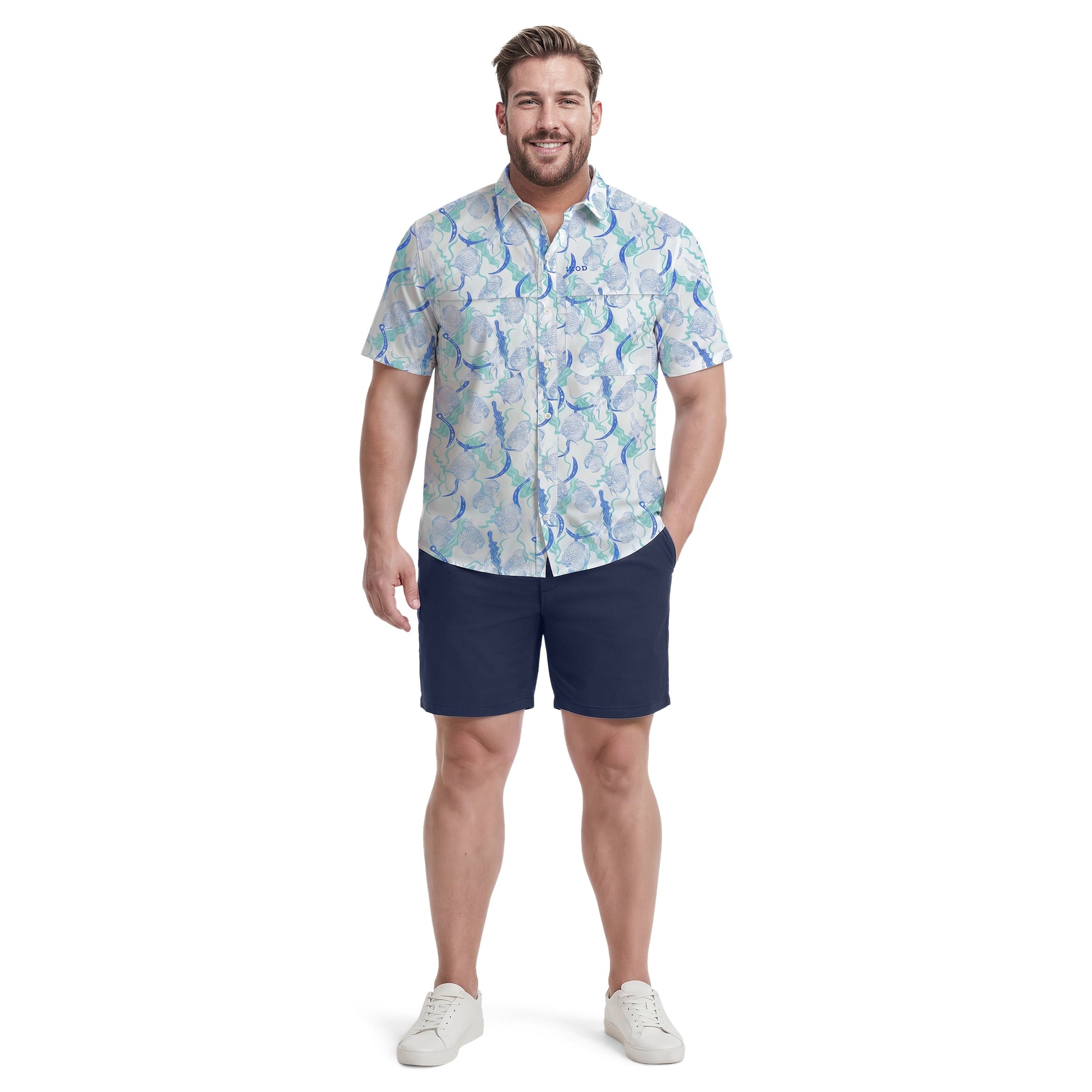Izod BIG & TALL SUNSHIELD PERFORMANCE S/S PRINTED BUTTON-DOWN SHIRT - BRIGH