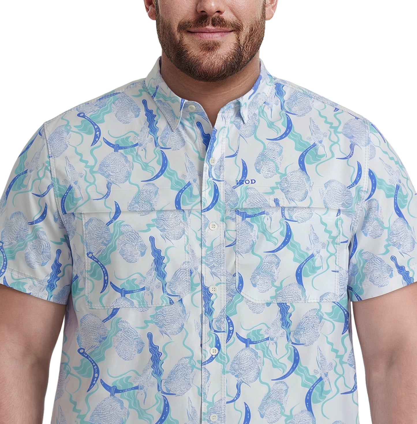 Izod BIG & TALL SUNSHIELD PERFORMANCE S/S PRINTED BUTTON-DOWN SHIRT - BRIGH