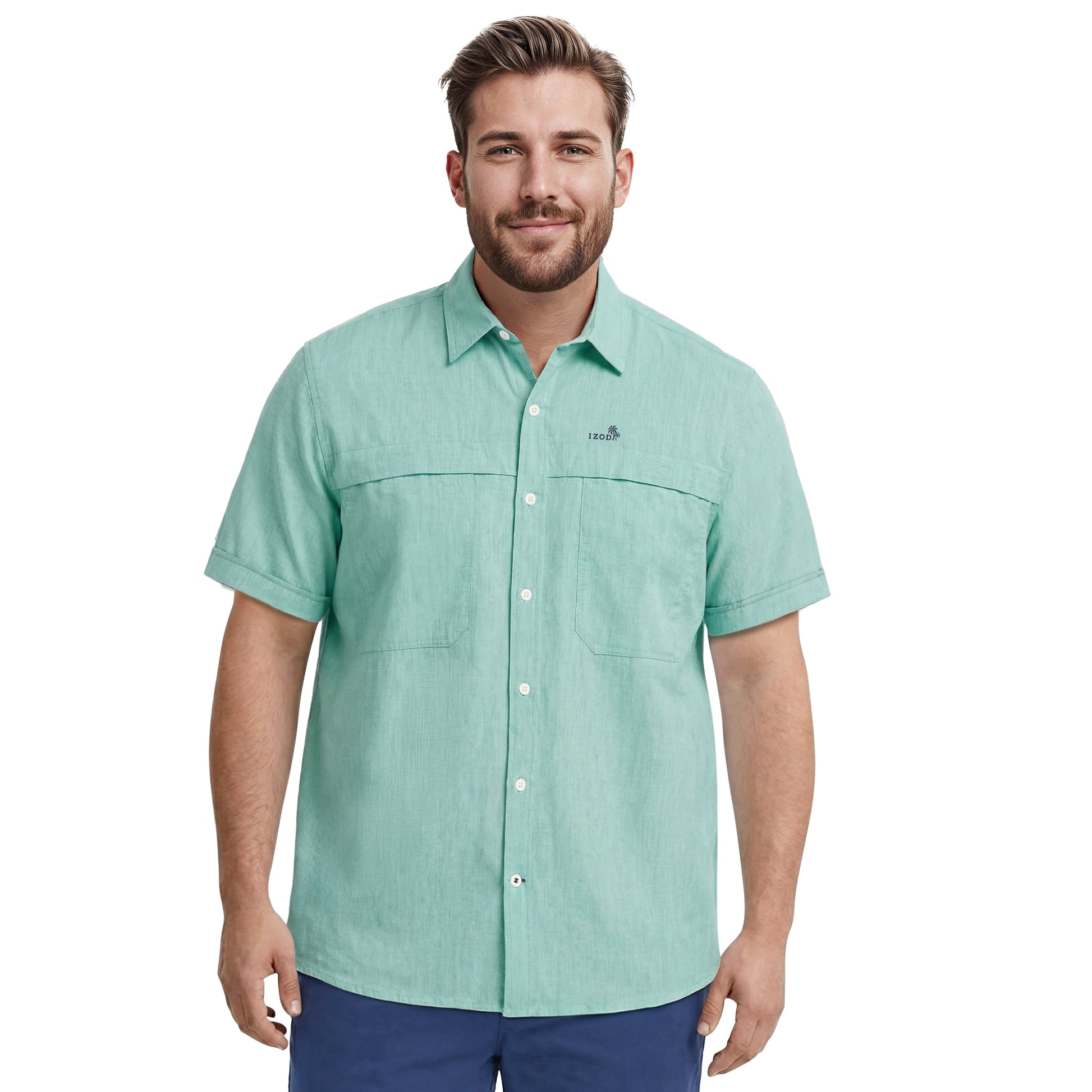 Izod BIG & TALL SUNSHIELD PERFORMANCE S/S BUTTON-DOWN SHIRT - AGATE GREEN