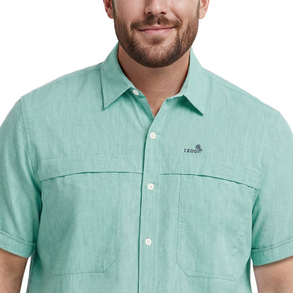Izod BIG & TALL SUNSHIELD PERFORMANCE S/S BUTTON-DOWN SHIRT - AGATE GREEN