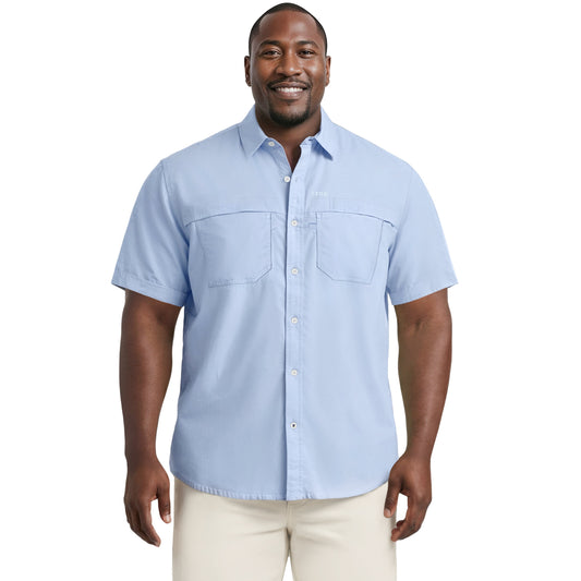 Izod BIG & TALL SUNSHIELD PERFORMANCE S/S BUTTON-DOWN SHIRT - CHAMBRAY BLUE