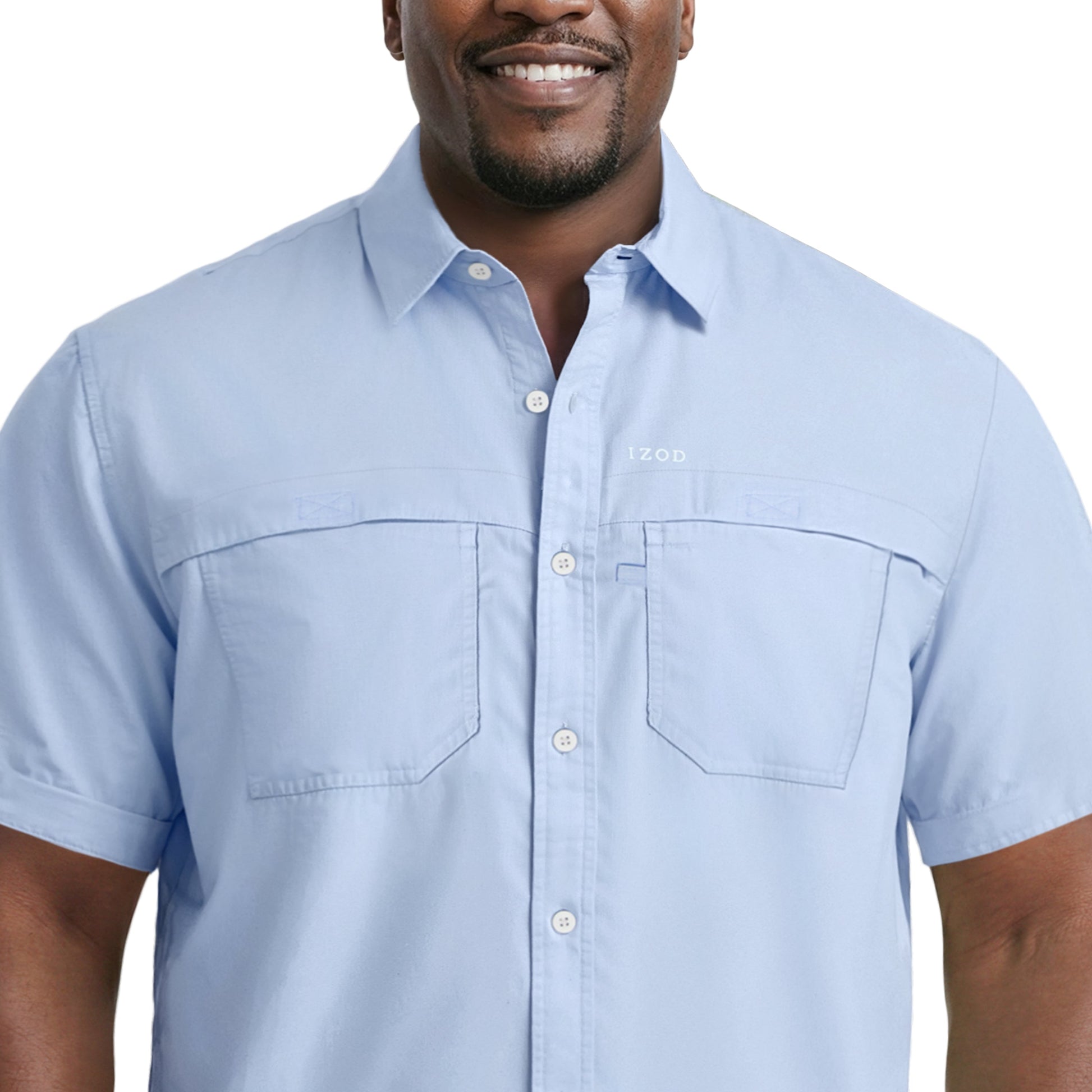 Izod BIG & TALL SUNSHIELD PERFORMANCE S/S BUTTON-DOWN SHIRT - CHAMBRAY BLUE