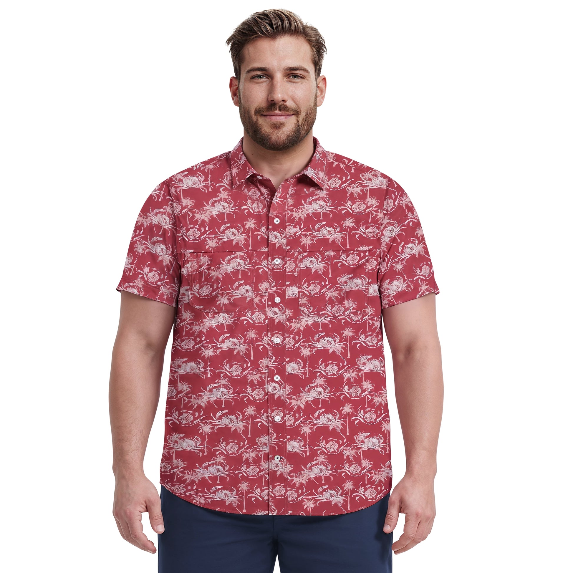 Izod BIG & TALL SUNSHIELD PERFORMANCE S/S PRINTED BUTTON-DOWN SHIRT - HOLLY