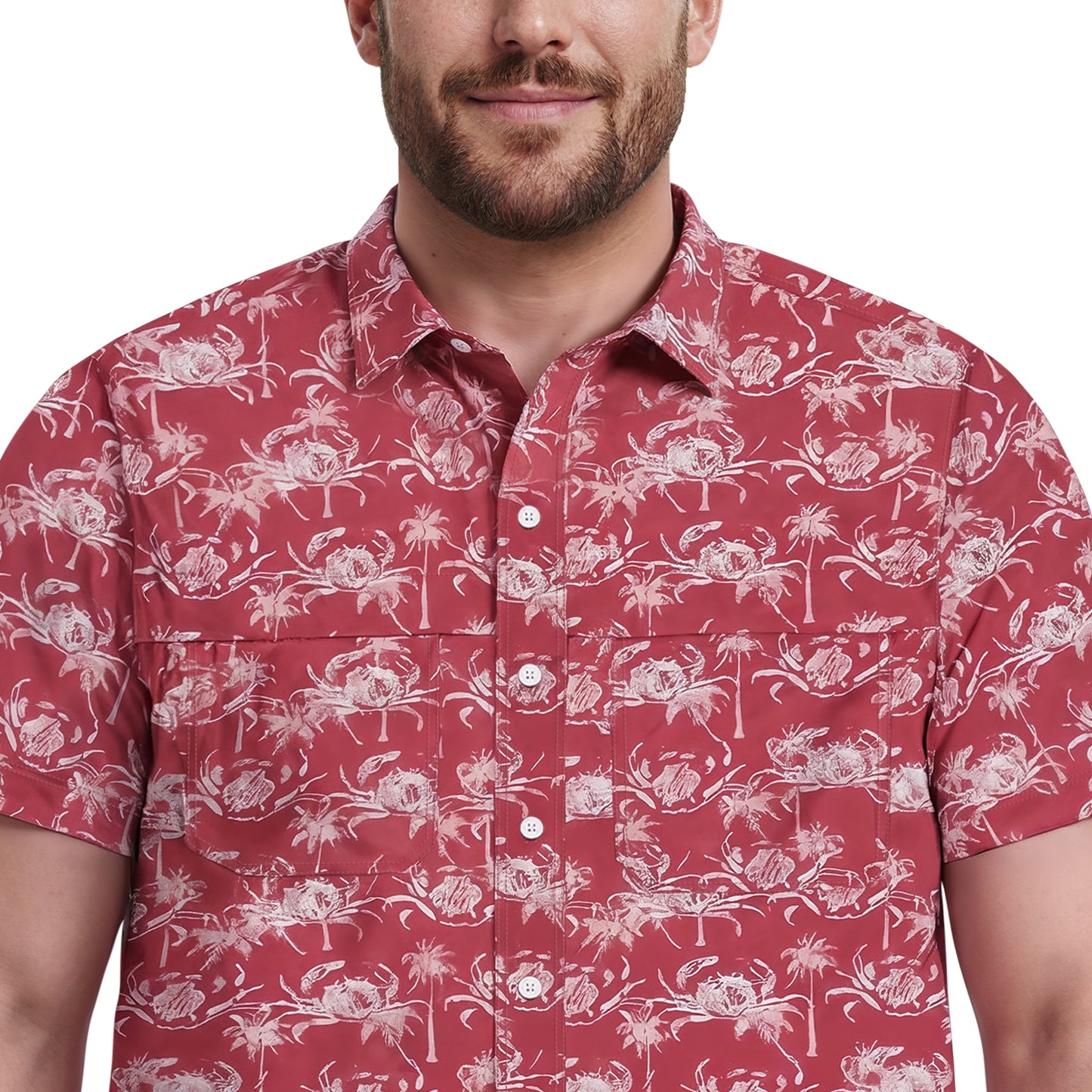 Izod BIG & TALL SUNSHIELD PERFORMANCE S/S PRINTED BUTTON-DOWN SHIRT - HOLLY