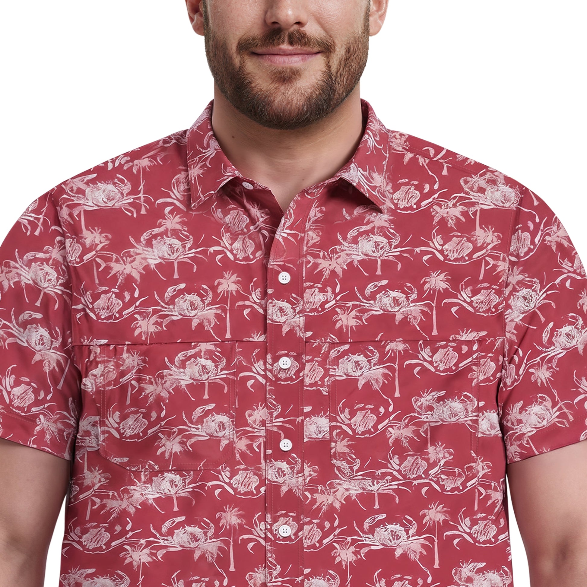 Izod BIG & TALL SUNSHIELD PERFORMANCE S/S PRINTED BUTTON-DOWN SHIRT - HOLLY