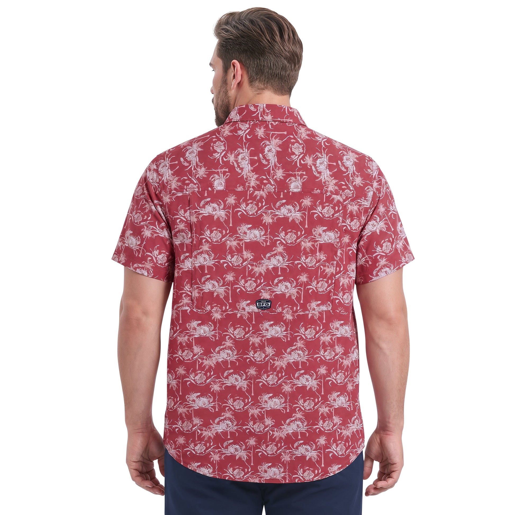 Izod BIG & TALL SUNSHIELD PERFORMANCE S/S PRINTED BUTTON-DOWN SHIRT - HOLLY