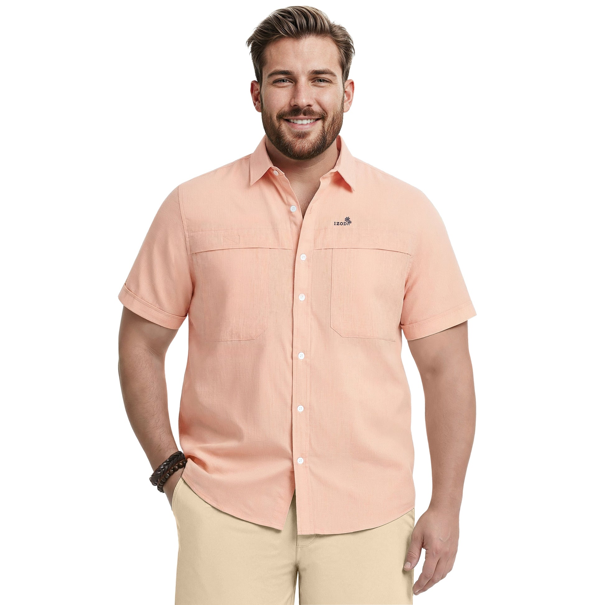 Izod BIG & TALL SUNSHIELD PERFORMANCE S/S BUTTON-DOWN SHIRT - CANTALOUPE