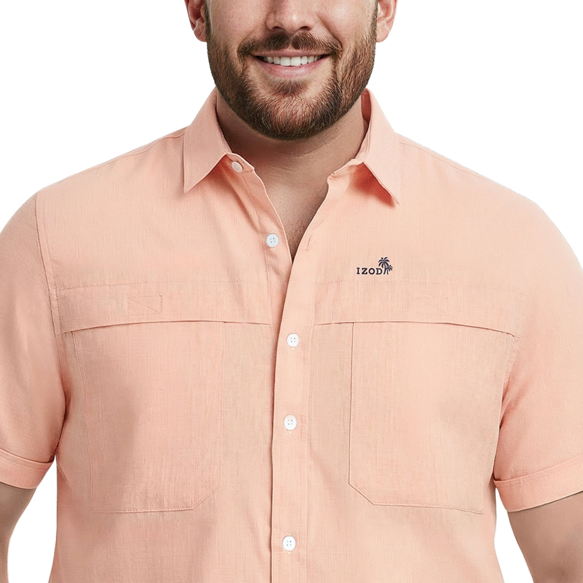 Izod BIG & TALL SUNSHIELD PERFORMANCE S/S BUTTON-DOWN SHIRT - CANTALOUPE
