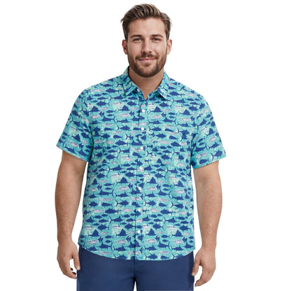 Izod BIG & TALL SUNSHIELD PERFORMANCE S/S PRINTED BUTTON-DOWN SHIRT - TEAL