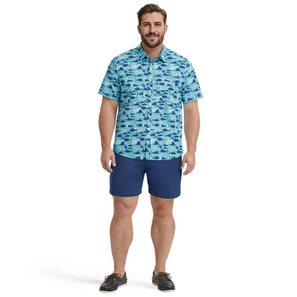 Izod BIG & TALL SUNSHIELD PERFORMANCE S/S PRINTED BUTTON-DOWN SHIRT - TEAL