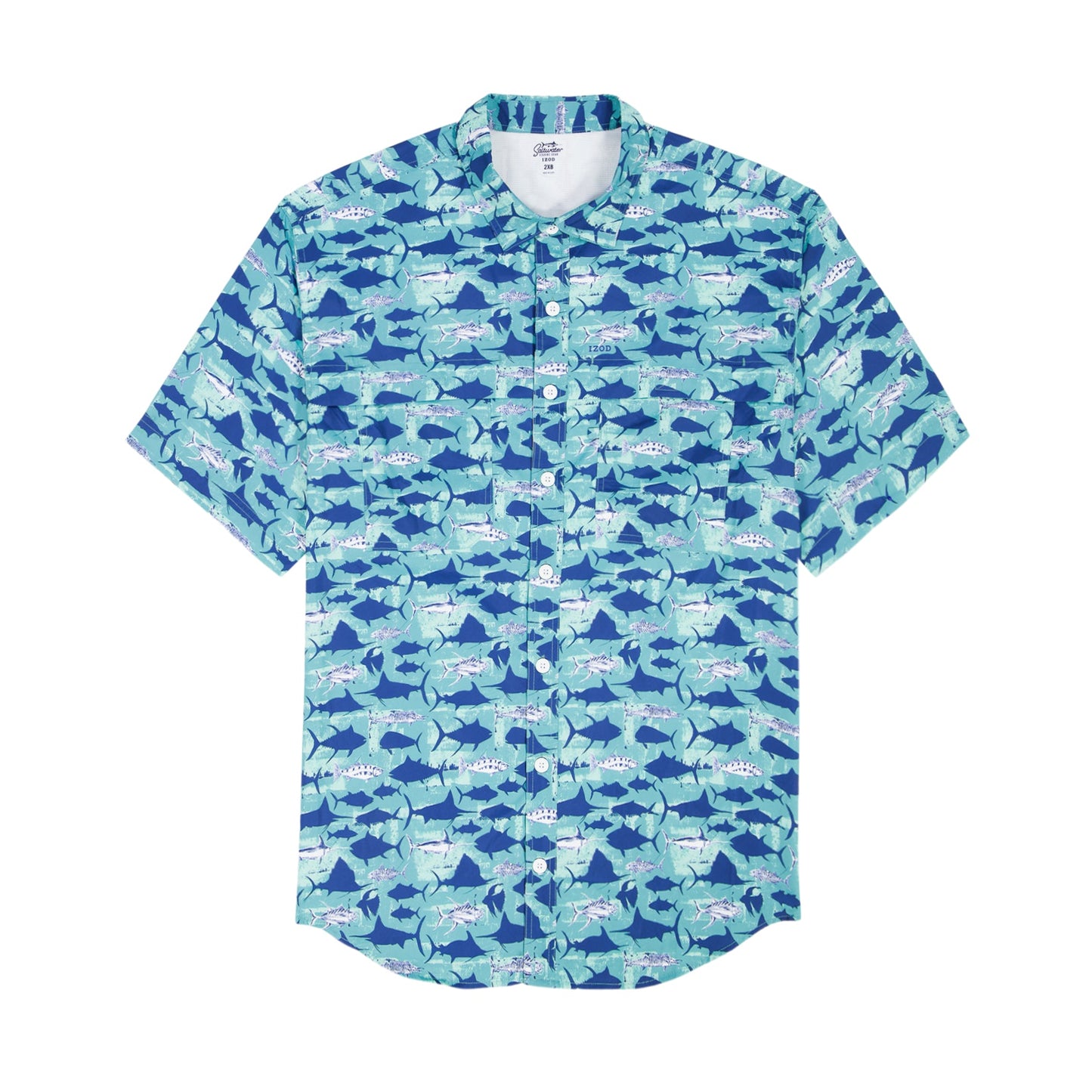 Izod BIG & TALL SUNSHIELD PERFORMANCE S/S PRINTED BUTTON-DOWN SHIRT - TEAL