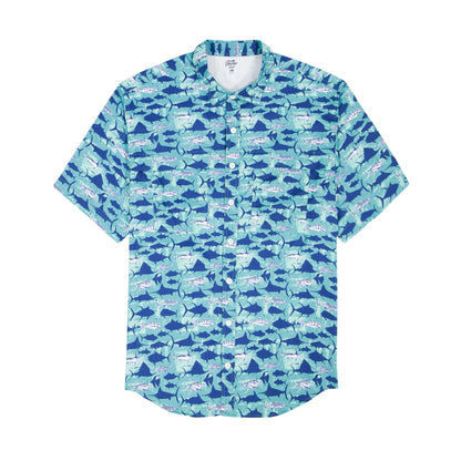 Izod BIG & TALL SUNSHIELD PERFORMANCE S/S PRINTED BUTTON-DOWN SHIRT - TEAL