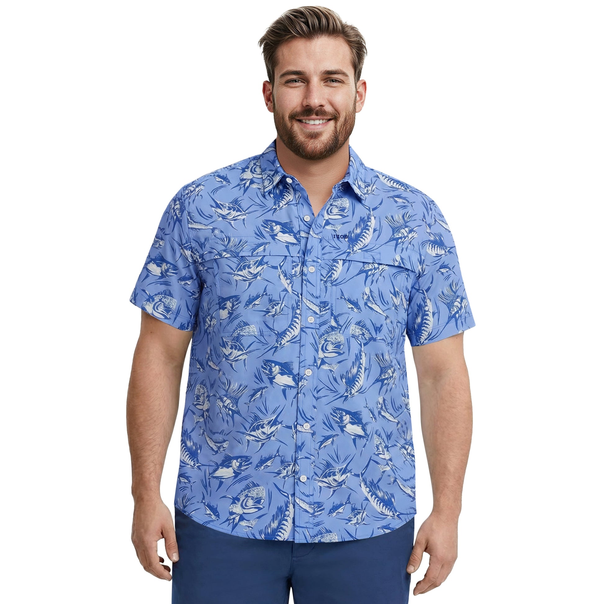 Izod BIG & TALL SUNSHIELD PERFORMANCE S/S PRINTED BUTTON-DOWN SHIRT - CORNF