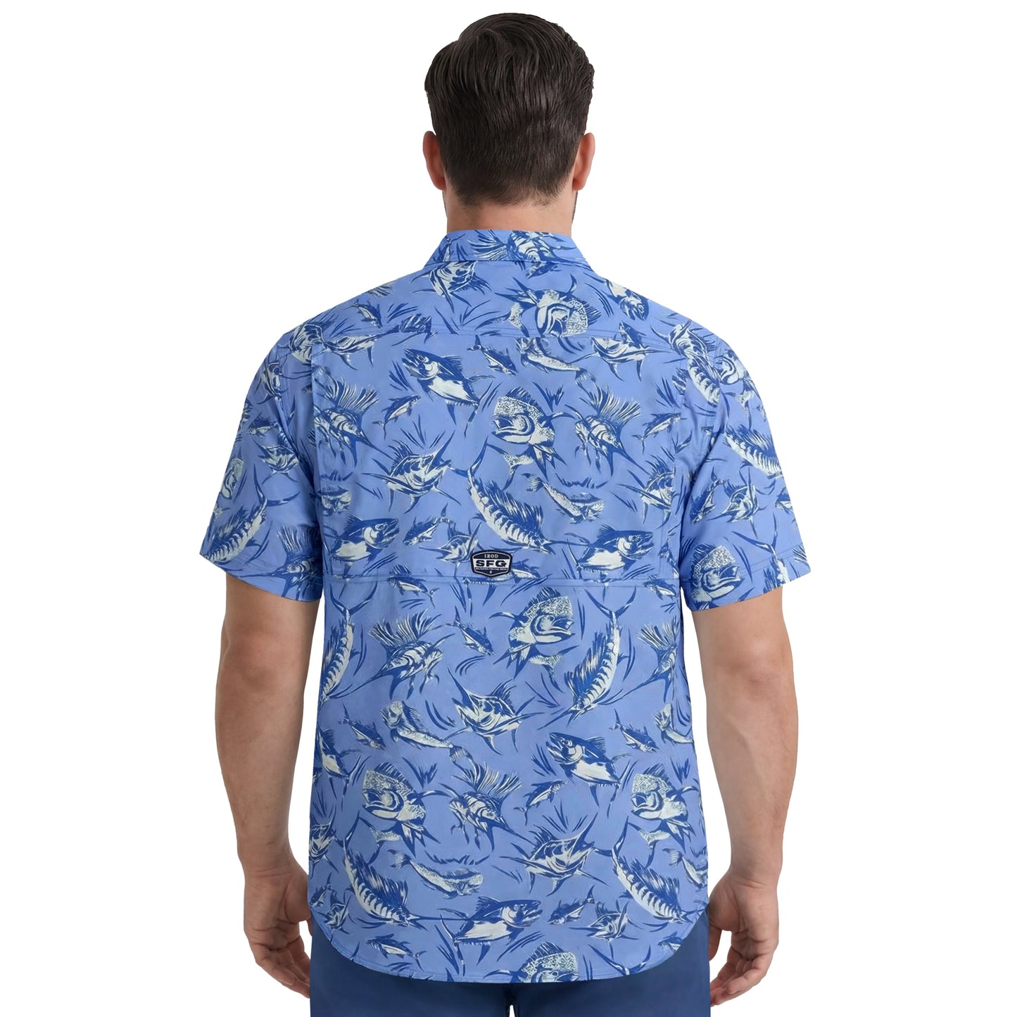 Izod BIG & TALL SUNSHIELD PERFORMANCE S/S PRINTED BUTTON-DOWN SHIRT - CORNF
