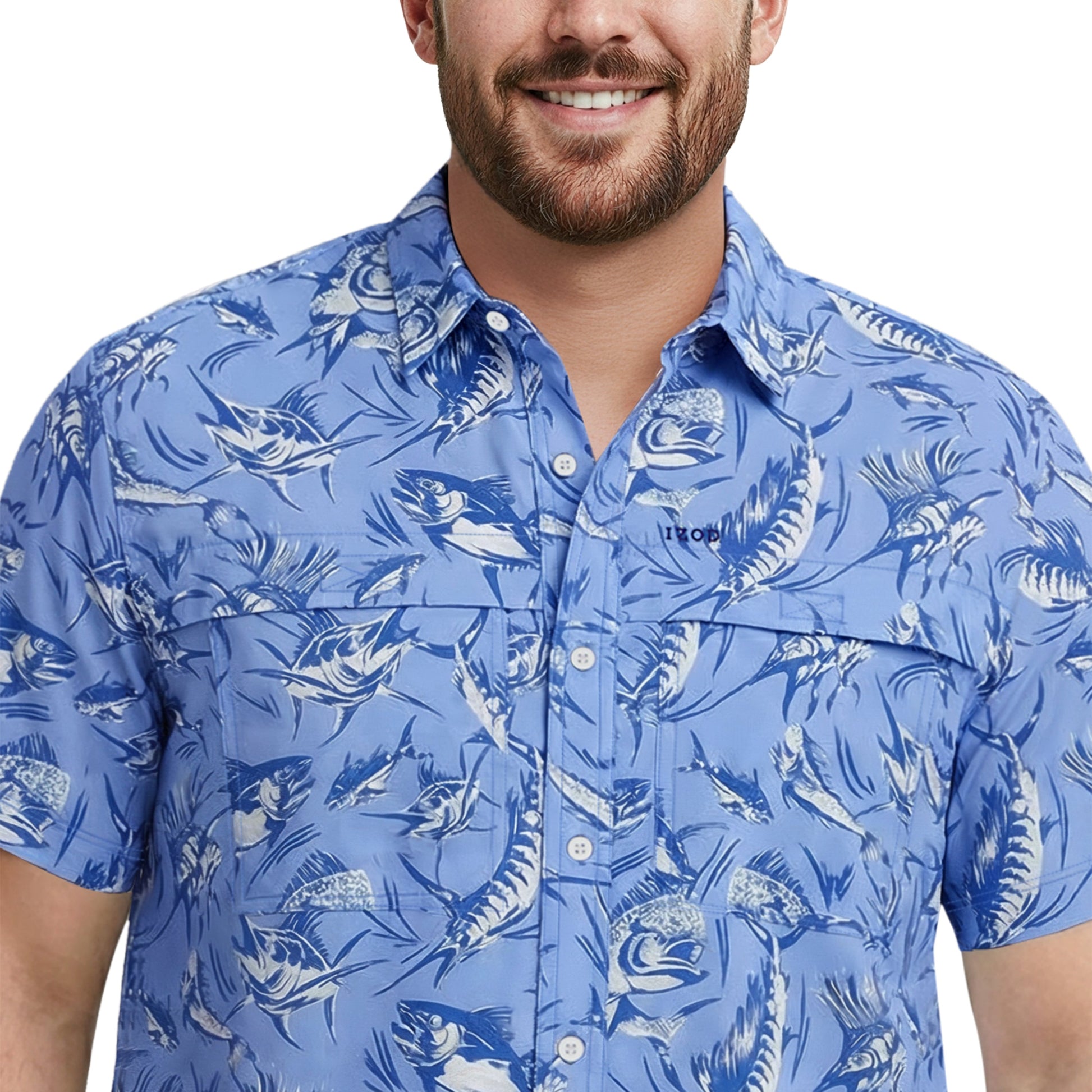 Izod BIG & TALL SUNSHIELD PERFORMANCE S/S PRINTED BUTTON-DOWN SHIRT - CORNF