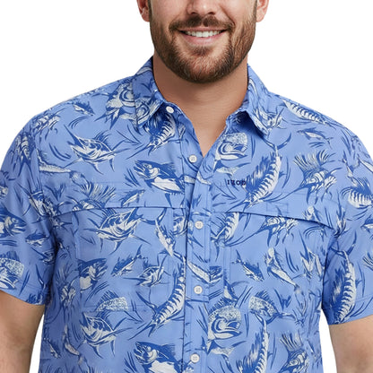 Izod BIG & TALL SUNSHIELD PERFORMANCE S/S PRINTED BUTTON-DOWN SHIRT - CORNF