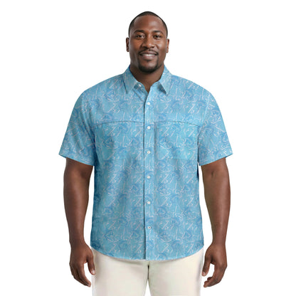 Izod BIG & TALL SUNSHIELD PERFORMANCE S/S PRINTED BUTTON-DOWN SHIRT - MILKY