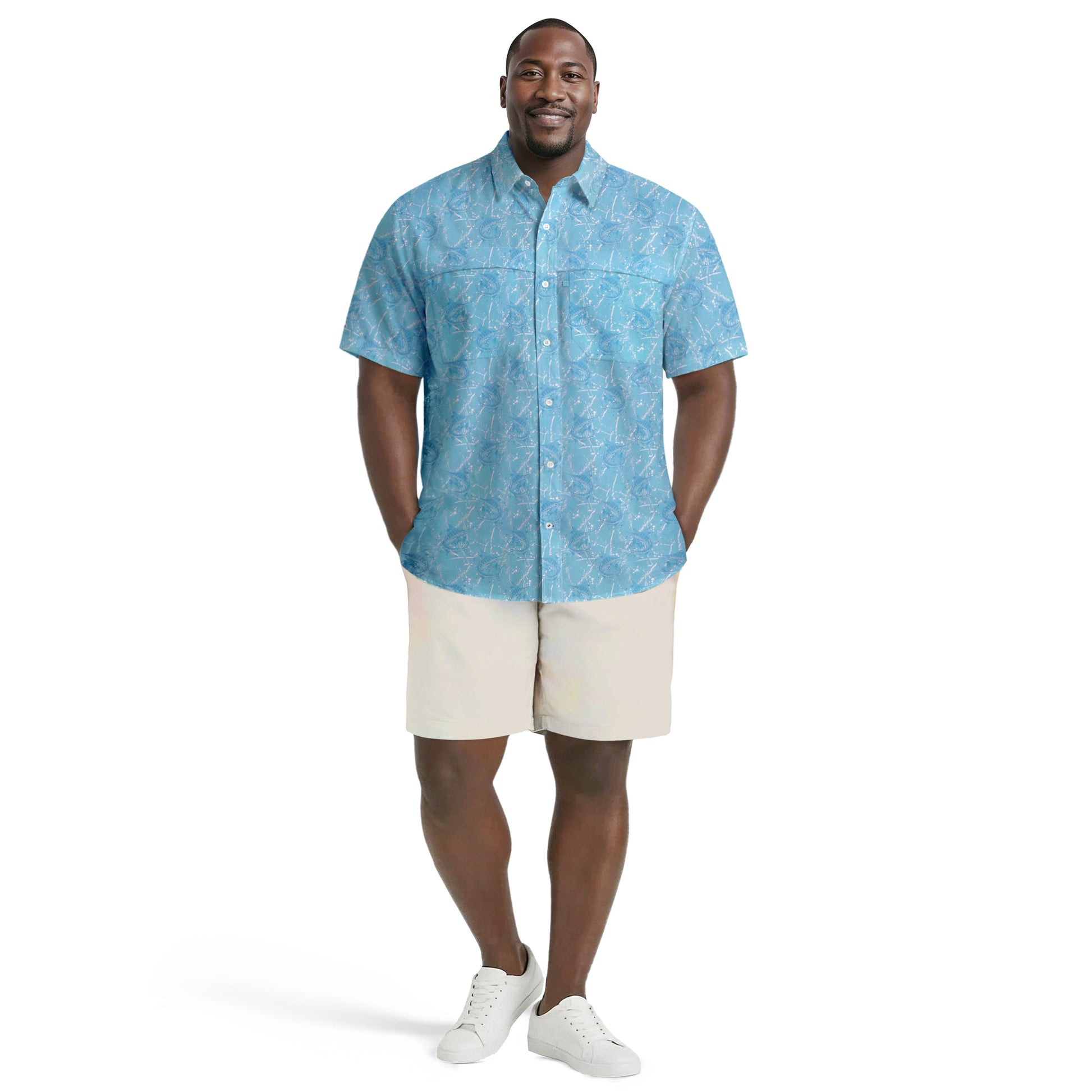 Izod BIG & TALL SUNSHIELD PERFORMANCE S/S PRINTED BUTTON-DOWN SHIRT - MILKY