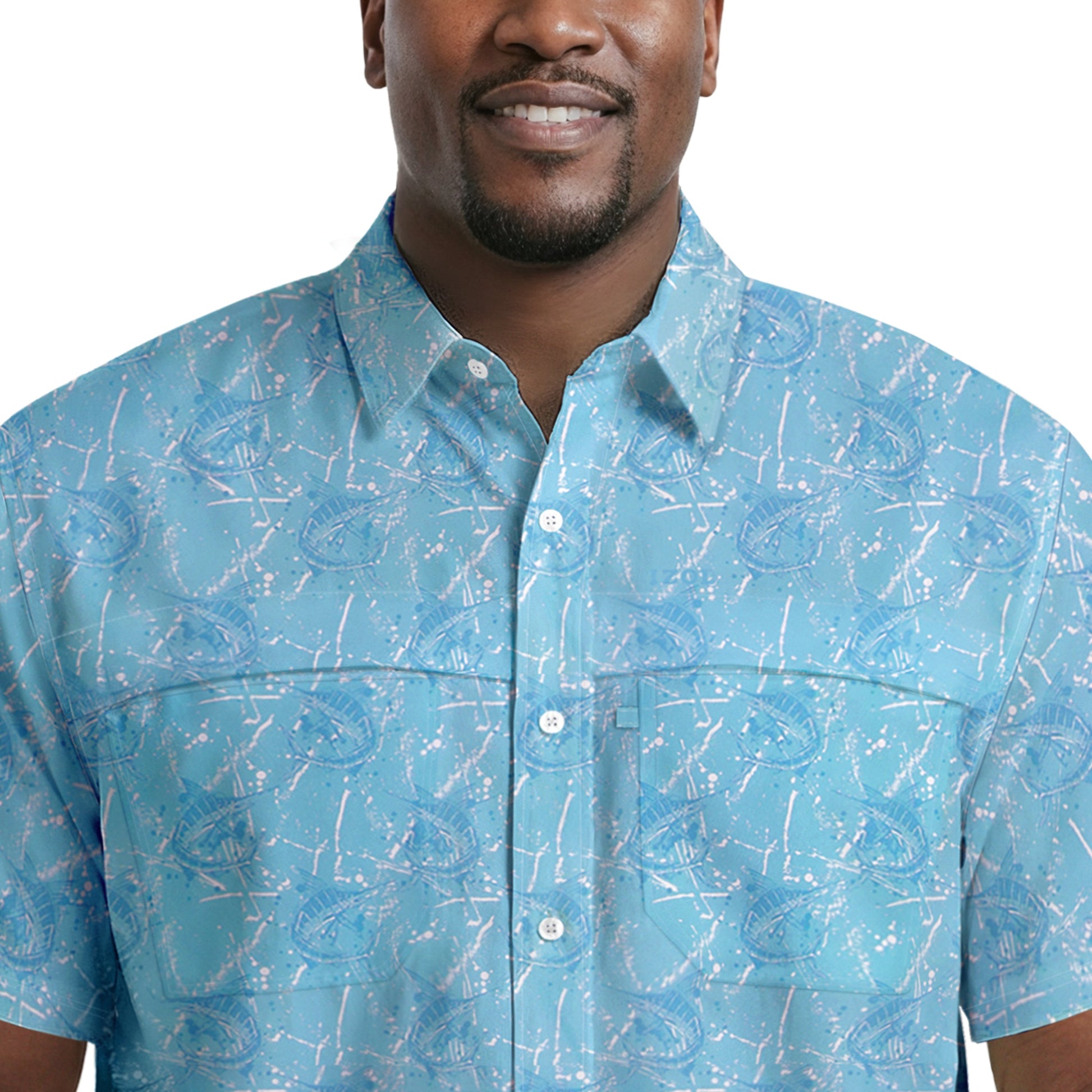 Izod BIG & TALL SUNSHIELD PERFORMANCE S/S PRINTED BUTTON-DOWN SHIRT - MILKY