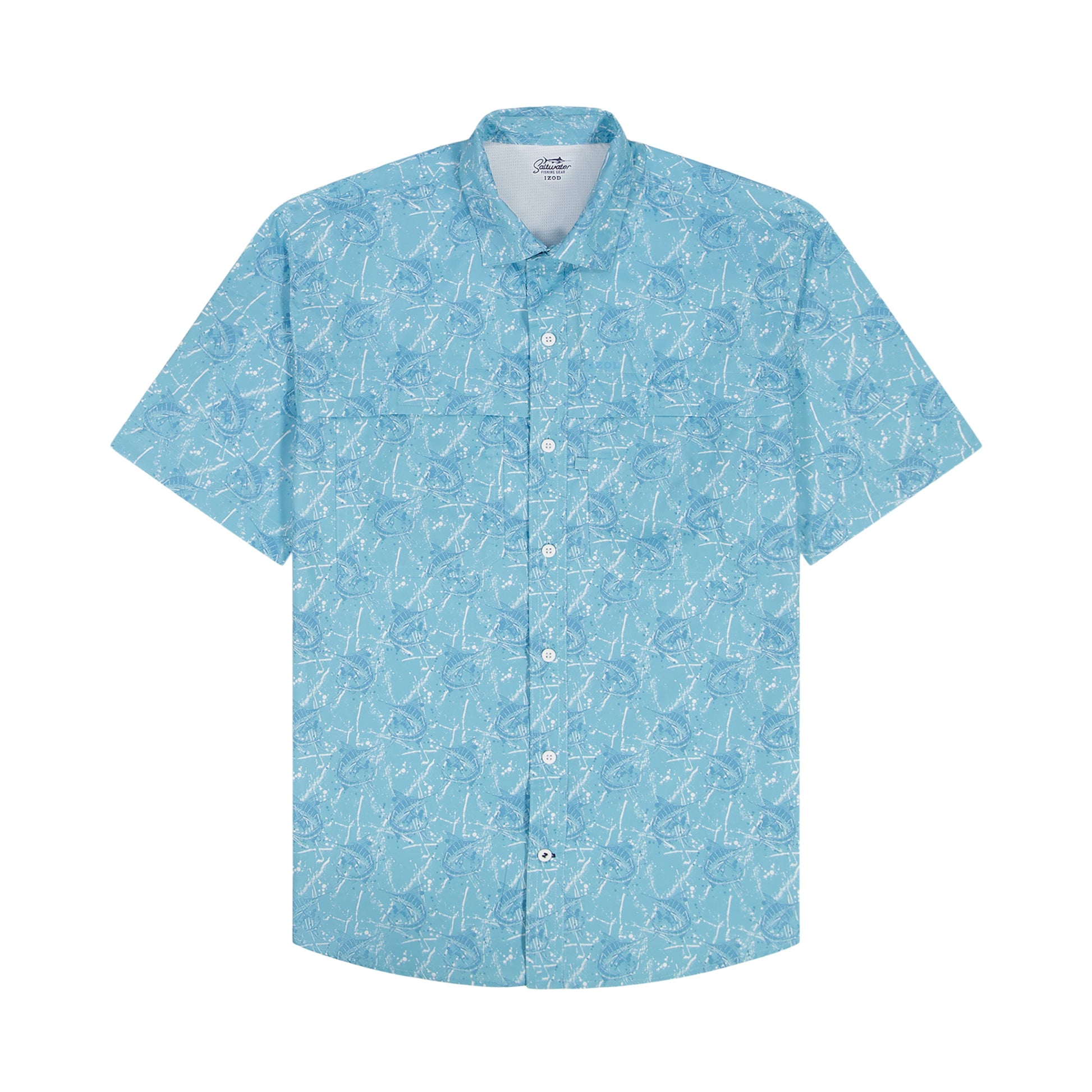 Izod BIG & TALL SUNSHIELD PERFORMANCE S/S PRINTED BUTTON-DOWN SHIRT - MILKY