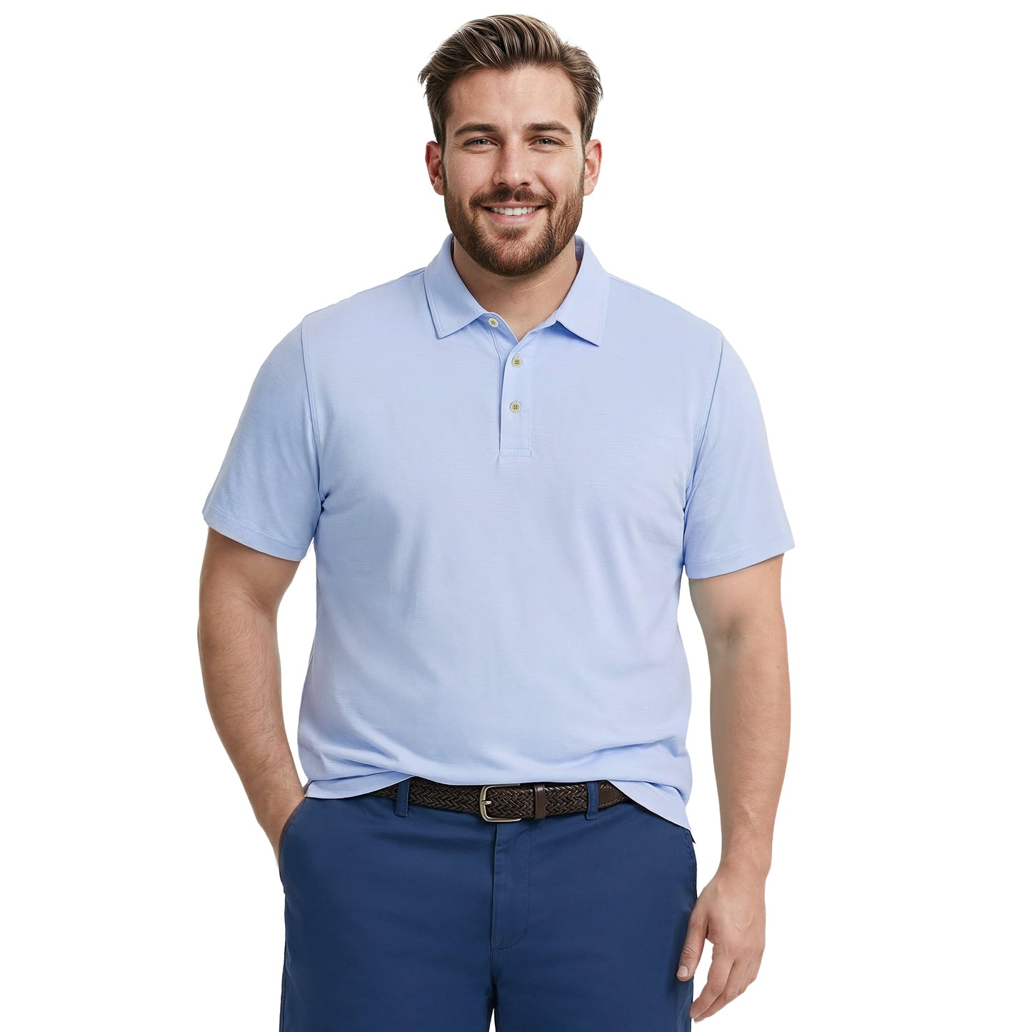 Izod BIG & TALL DOCKSIDE SLUB S/S POLO - CHAMBRAY BLUE