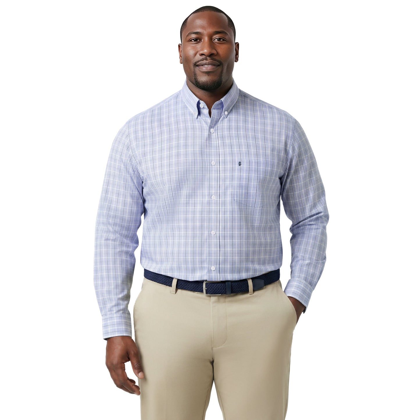 Izod BIG & TALL PERFORMANCE COMFORT L/S BUTTON-DOWN SHIRT - CHAMBRAY BLUE