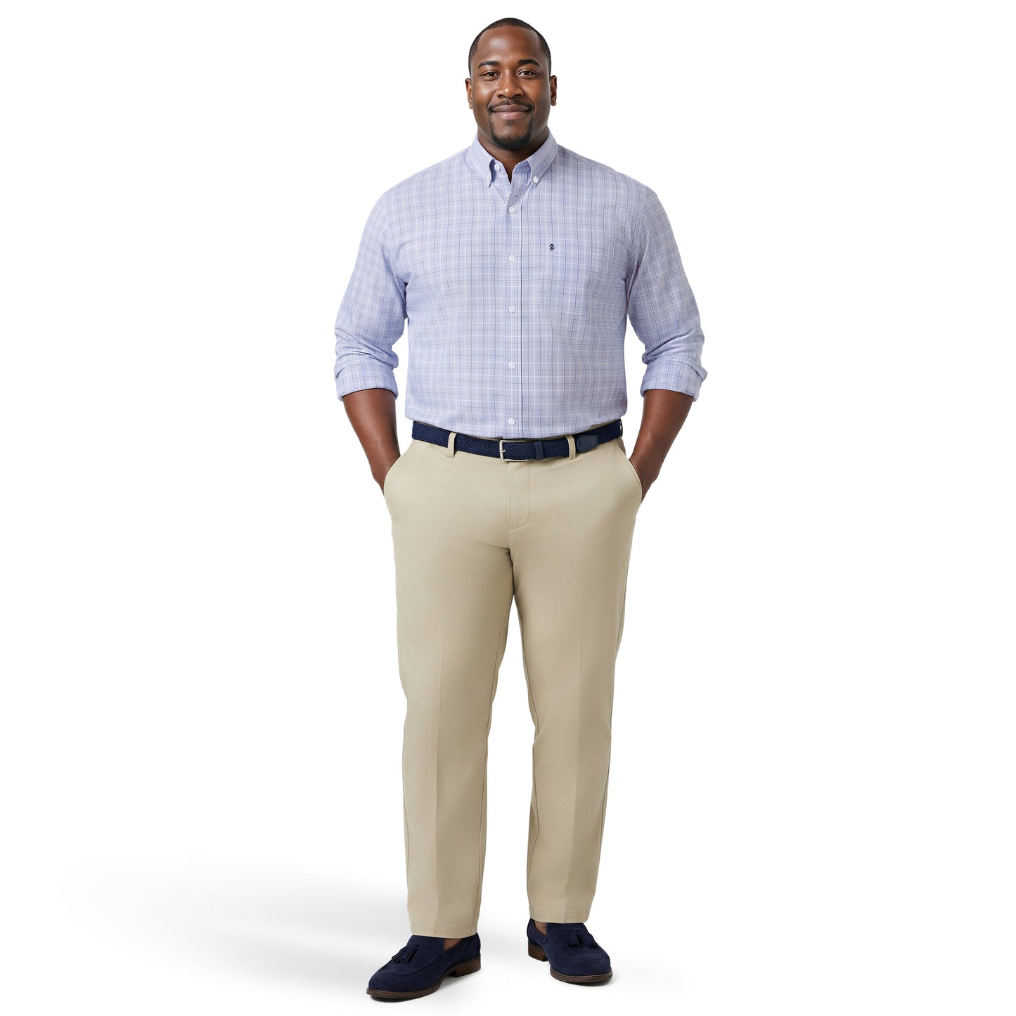 Izod BIG & TALL PERFORMANCE COMFORT L/S BUTTON-DOWN SHIRT - CHAMBRAY BLUE